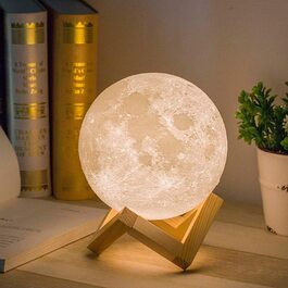 Дитячий нічник - місячна лампа Mydethun, місячне світло, нічник для дітей, подарунок для жінок, зарядка через USB і сенсорне керування, яскравість, двокольоровий, теплий і холодний білий, місячна лампа