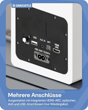 Акустична система Oakcastle BK100 Bluetooth 5.4, 60W 2.0 Hi-Fi поличні колонки для телевізора (HDMI ARC) та ПК, білі, з пультом