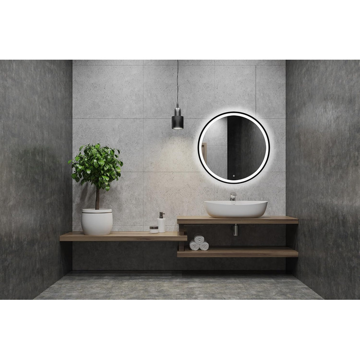 LED дзеркало для ванної кімнати 60 см з чорною рамою та підсвічуванням