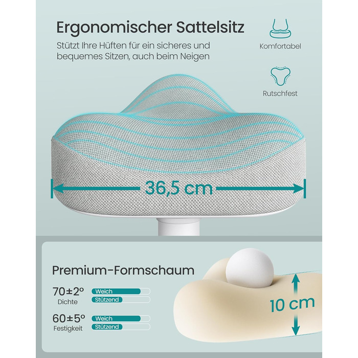 SONGMICS Стілець-табурет для стоячи, регульована висота 48-65.5 см, обертовий, сірий, для офісу та дому (OSC018BH01)