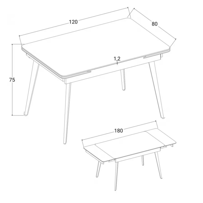 Стіл OSLO CERAMIC 120(180)*80 білий глянець/чорний каркас