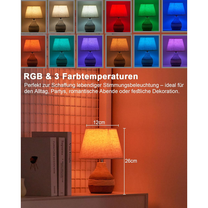 INTELIVE Бездротова керамічна настільна лампа з таймером, димером, лляним абажуром та пультом дистанційного керування. Акумуляторна, сучасний дизайн Mid Century.