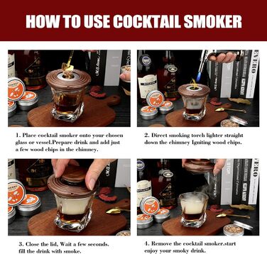Набір для копчення коктейлів: 4 дерев'яні стружки, аксесуар для віскі, коктейлів, кави, бурбона, м'яса. Подарунок для чоловіків