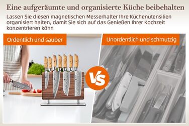 Блок для ножів XINZUO з волоського горіха, магнітний, двосторонній - тримач для ножів без ножів, для кухні, легко миється, з подарунковою коробкою