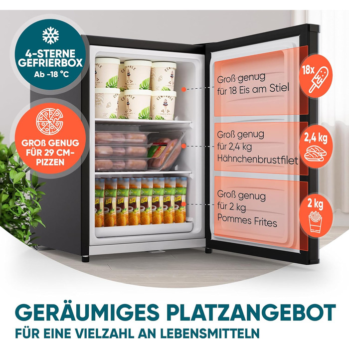 Міні-морозильна камера Stillstern 42L -18°C, з підносом для льоду, замком, змінним напрямком відкривання дверцят, 4-зірковий морозильник для кемпінгу/офісу, чорний