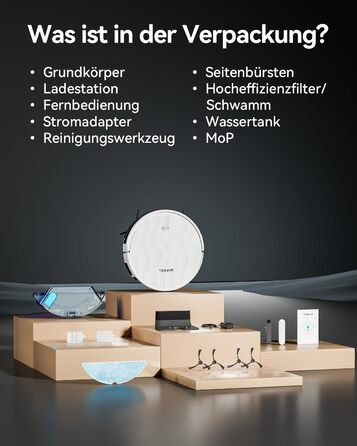 Робот-пилосос Tesvor S8 Pro з функцією миття - 8000Pa, LiDAR-навігація, 240 хв роботи, керування через додаток/Alexa, для прибирання шерсті тварин, килимів та твердих підлог (M2)