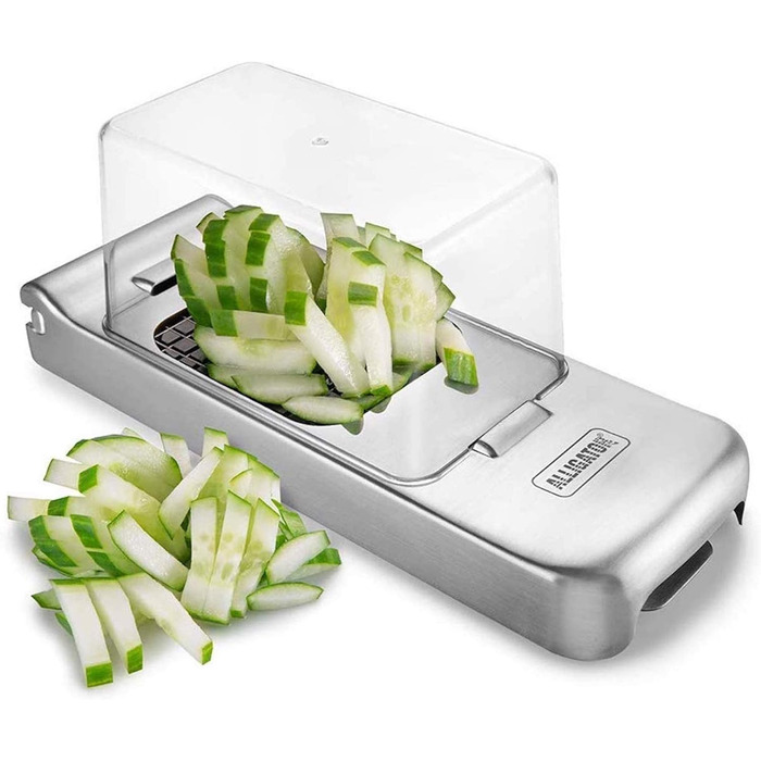Подрібнювач для овочів ALLIGATOR 3094 з нержавіючої сталі з контейнером - для овочів, цибулі та картоплі фрі - 3 змінні леза (3x3 мм, 6x6 мм, 12x12 мм) - Без BPA