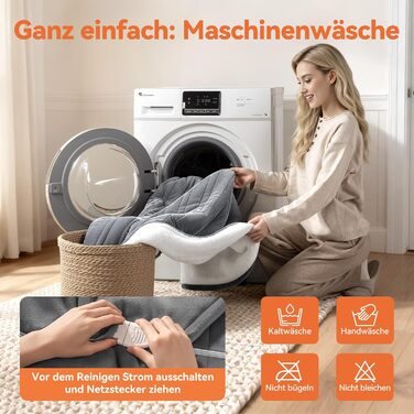 Електрична ковдра з автоматичним вимкненням та 9 зонами підігріву 200x180 см, таймер 1-9 годин з функцією пам'яті, швидкий нагрів та рівномірний розподіл тепла, двостороння фланель та овеча вовна