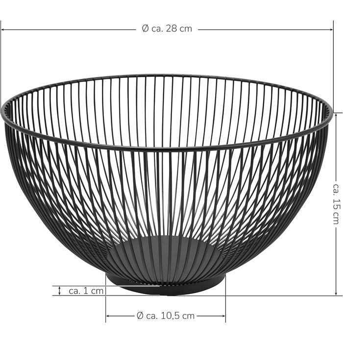 Дротяний кошик для фруктів овальний, Ø 28 x 15 см, чорний матовий (50 символів)