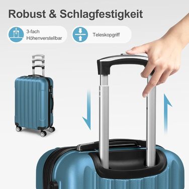 Набір валіз LALAHO 5 шт. з косметичками, ABS, турквіс (смужки)