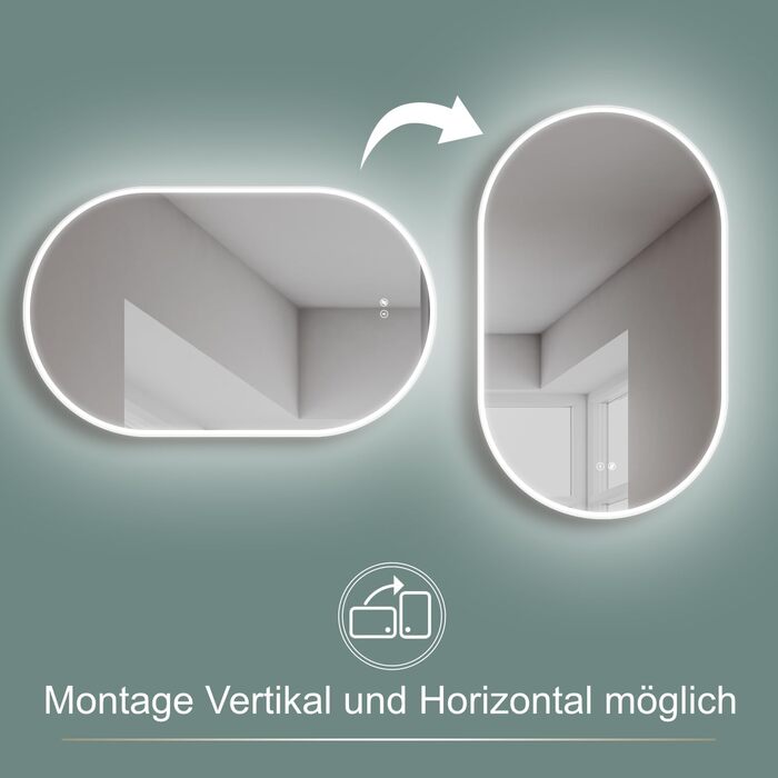 Дзеркало для ванної кімнати HOKO круглої форми 80 см з підсвічуванням, антизапарюванням, рамкою, сенсорним вимикачем з пам'яттю та регулюванням кольору світла (2700-6500K)