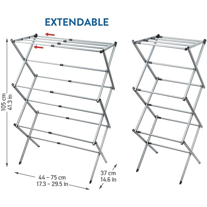 Сушильна стійка Gobi Складна компактна, компактна розкладна сушильна машина з телескопічними штангами, розширювана ширина, нержавіюча сталь