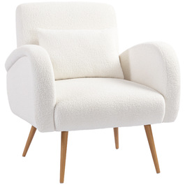 Крісло-релакс з м'якою оббивкою з флісу, підлокітники з м'якою подушкою для спини, металеві ніжки, крісло для читання, кремово-білий