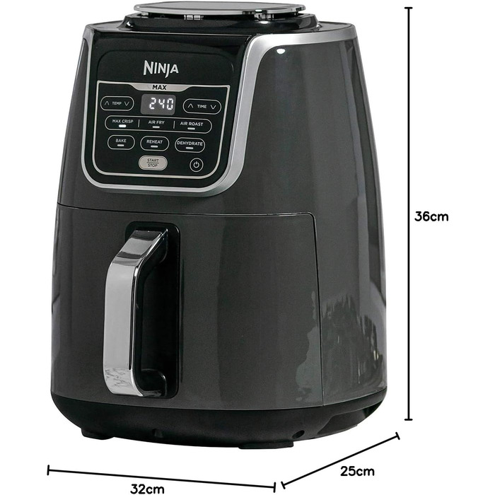 Фритюрниця повітряна Ninja AF160UK MAX, 5.2 л, 6-в-1, без олії, Air Fry, Max Crisp, для смаження, випікання, розігріву, дегідратації, для великої сім'ї, цифрова, приготування з заморожених продуктів, з антипригарним покриттям