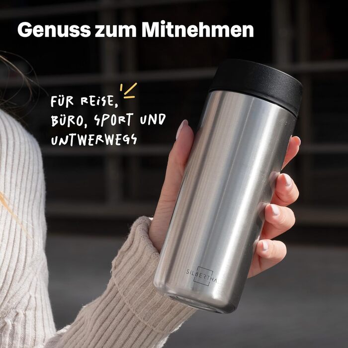 Термокружка Silberthal 350 мл з нержавіючої сталі з керамічним покриттям – термокружка для кави з собою, зберігає тепло до 6 годин та холод до 12 годин