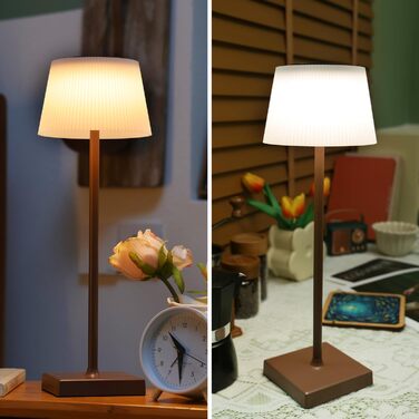 Aigostar LED акумуляторна настільна лампа бездротова, торшер з сенсорним керуванням, 3 режими кольору, IP54 вологостійка, для дому та саду (темно-коричнева)