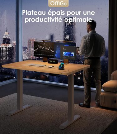 Регульований стіл OffiGo з двома моторами, ніжки столу з USB-C, електричний стіл-підйомник з 3-ма пам'ятними функціями, для столу 100-200 см (120 см, дуб)