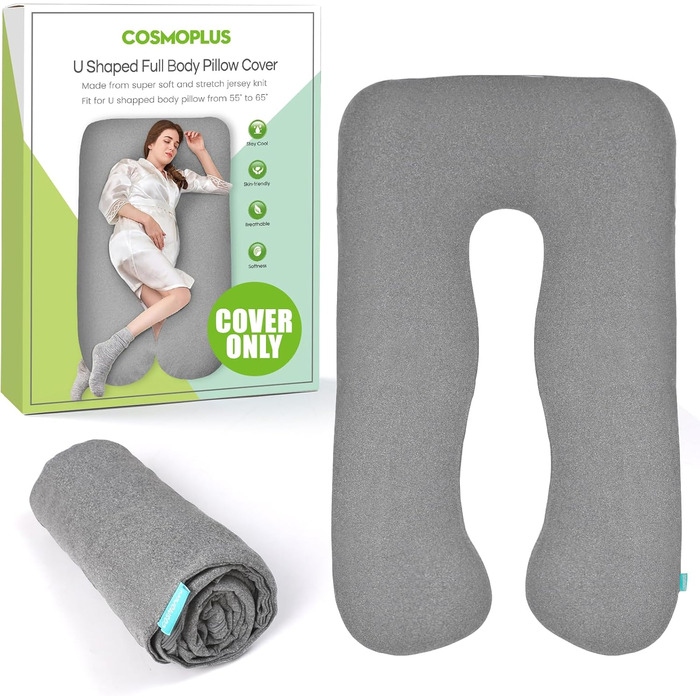 Чохол для вагітних COSMOPLUS U-подібний, для підтримки під час сну, дихаючий, еластичний джерсі, сірий