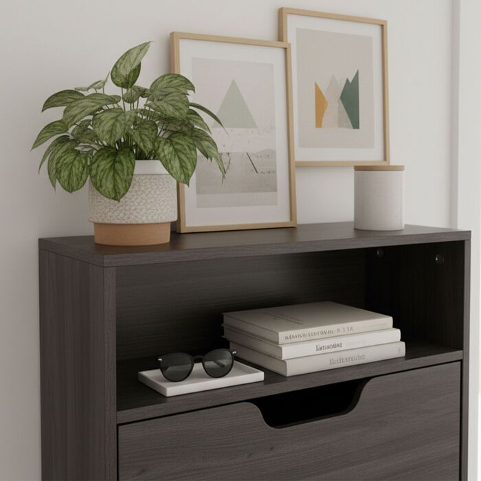 Взуттєва шафа Relaxdays з відкидною дверцями та відкритою полицею