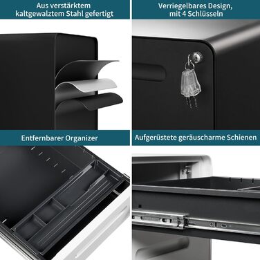 Роликовий контейнер LVSTEEL з 4 шухлядами, офісний шафка для документів, чорний, 64х40 см