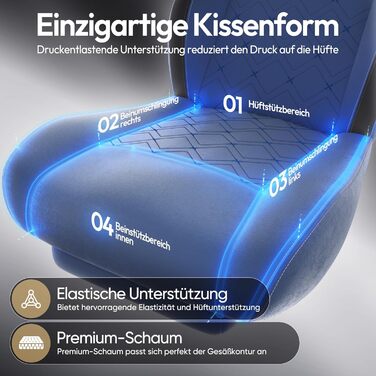 Ігровий крісло Dowinx з масажем, ергономічний дизайн, підставка для ніг, тканинний чохол, поперекова подушка, підголовник, 200 кг, блакитний