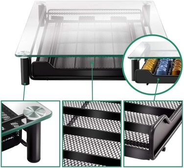 Підставка для капсул кави Masthome для Nespresso, на 60 капсул, зі скляною кришкою та шухлядою, з мікрофіброю
