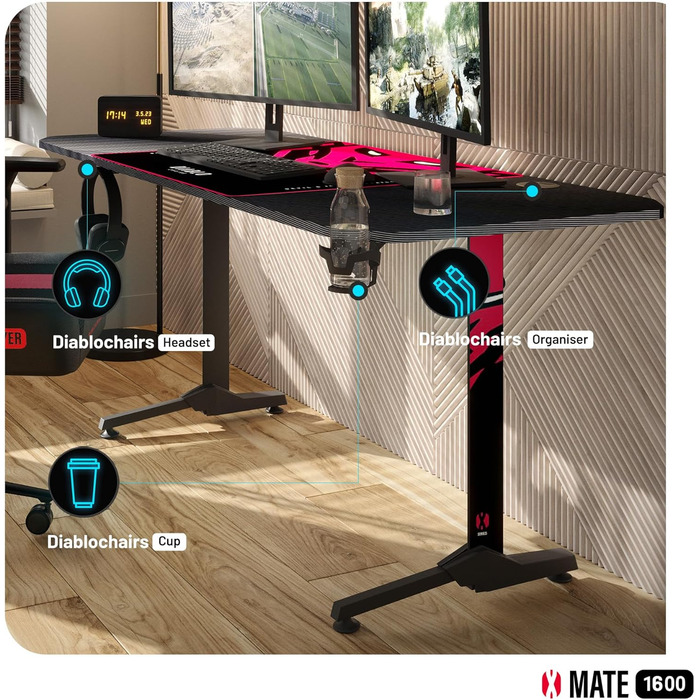 Ігровий стіл Diablo X-Mate 160x75x75 см: карбонова стільниця, підставка для навушників, тримач для напоїв