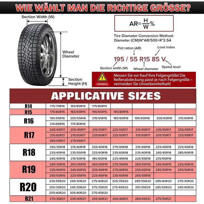 Захисні чохли для шин Moveland 4 шт. - водонепроникні, пилонепроникні, для зберігання та транспортування (13-17 дюймів)