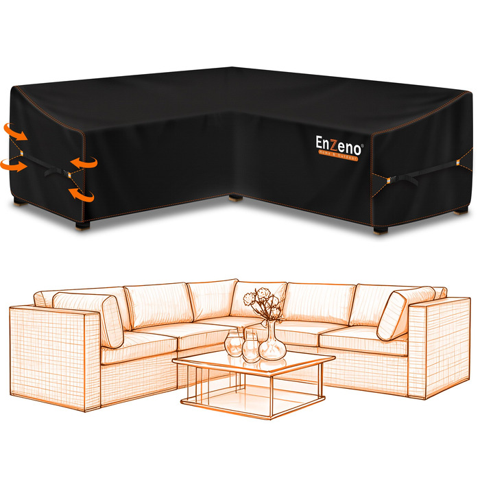 Чохол для садово-патіо меблів Enzeno L-подібної форми, водонепроникний та вітростійкий, 255x255x87 см