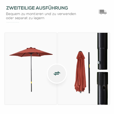 Outsunny Parasol Ø196 см, поворотна парасолька з функцією складання, шестикутна балконна парасолька пляжна парасолька вітрозахисна стабільна ринкова парасолька Crank Parasol Захист від сонця для пляжу Балкон Сад, винний червоний