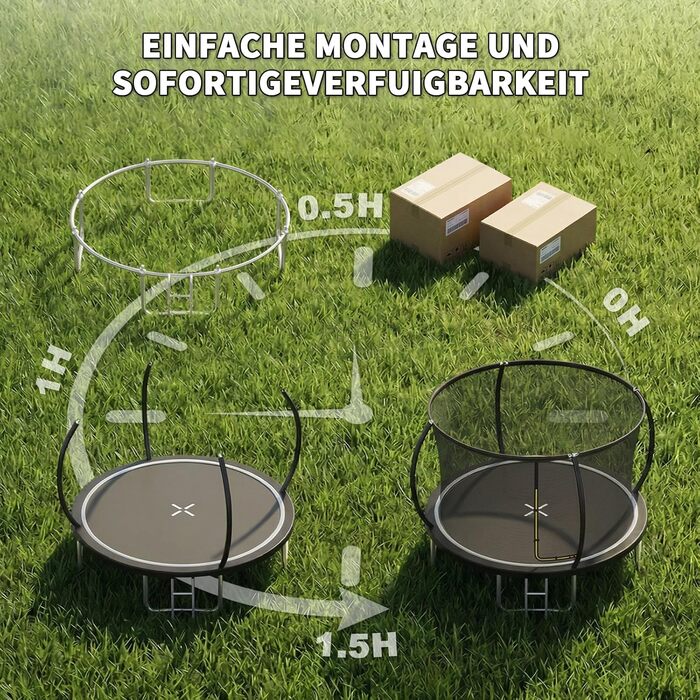 Батут JUMMICO вуличний Ø360 см з сіткою безпеки, чорний - для дітей та дорослих