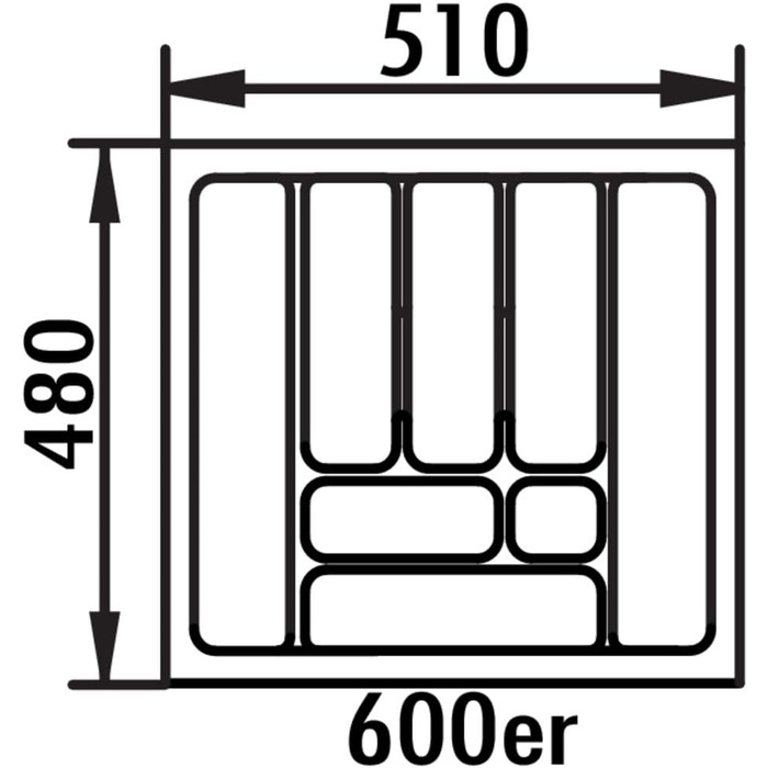 Лоток для столових приборів Naber 5, 510x480 мм, шафа бр. 600, макс. 50 символів