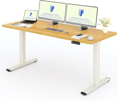 Регульований за висотою стіл FLEXISPOT з 2 моторами, стільниця 25 мм, ергономічний офісний стіл - Ahorn, біле каркас, стільниця Ahorn + білий каркас, 180 x 80 см