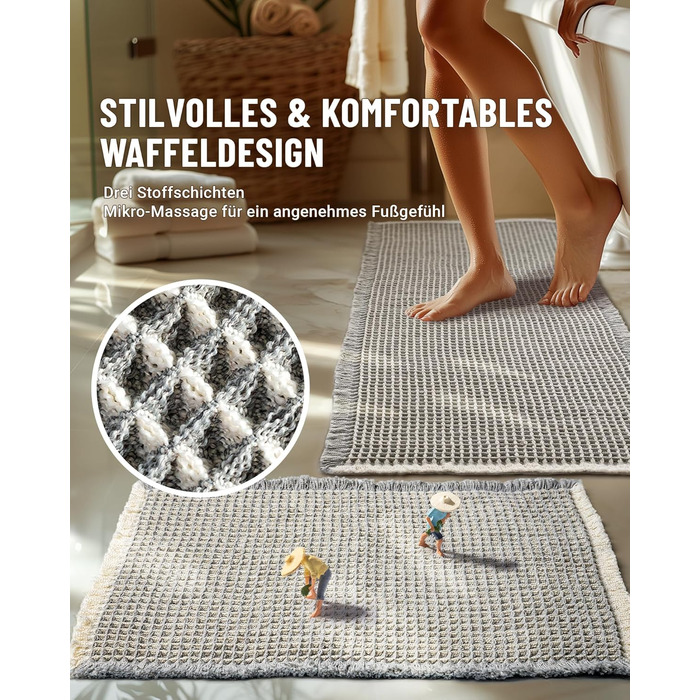 Набір килимків для ванної кімнати, антиковзні килимки, килимок для ванної кімнати (2 шт), стиль бохо, для ванної, спальні, вітальні, прання, душ, декор, 51 x 120 см + 41 x 61 см, коричнево-білий (сіро-білий)