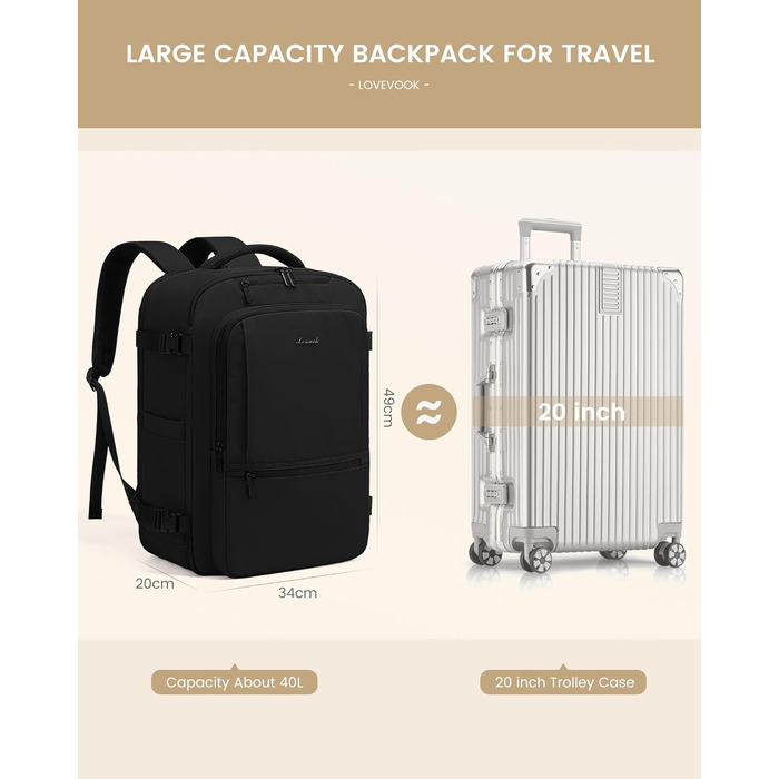 Чоловічий та жіночий рюкзак OVEVOOK для ручної поклажі в літак, 40 л, для ноутбука 17