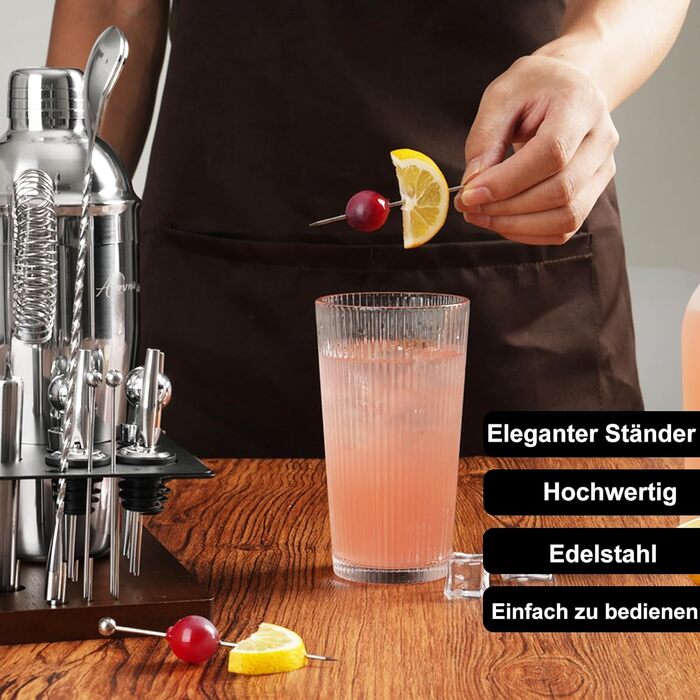 Набір бармена на 23 деталі з підставкою | Комплект шейкерів для коктейлів з інструментами: шейкер Мартіні, сито, ложка, мадлер, для дому, бару, вечірки (шоколадний)