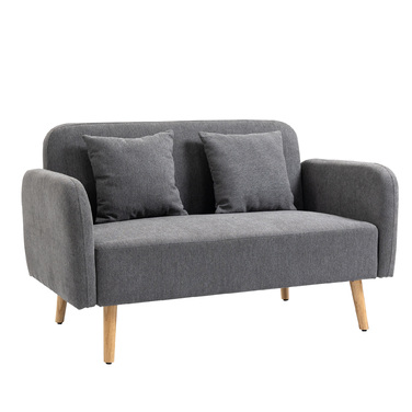 Диван-крісло HOMCOM Doppelsofa з подушками, регульованими підставками для ніг, велюровим поліестером, гумовим деревом, піною, двомісний, тканинне покриття | Aosom