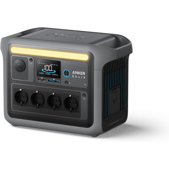 Anker SOLIX C1000 - Портативна електростанція, LiFePO4, 1800W, Швидка зарядка, для кемпінгу та резервного живлення (Сонячна панель опційно)