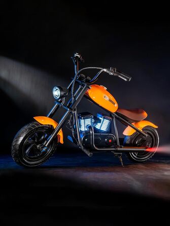 Дитячий електричний мотоцикл HYPERGOGO Challenger 12 Plus, помаранчевий, з підсвіткою, швидкість до 16 км/год, до 60 хвилин їзди