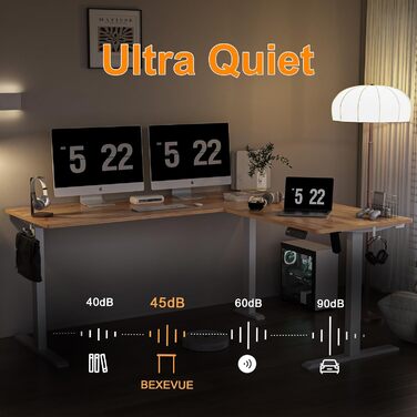 Електричний кутовий стіл BEXEVUE з регулюванням висоти 160x140 см, 3 функції пам'яті, антиколізійна технологія, для дому та офісу, бежевий