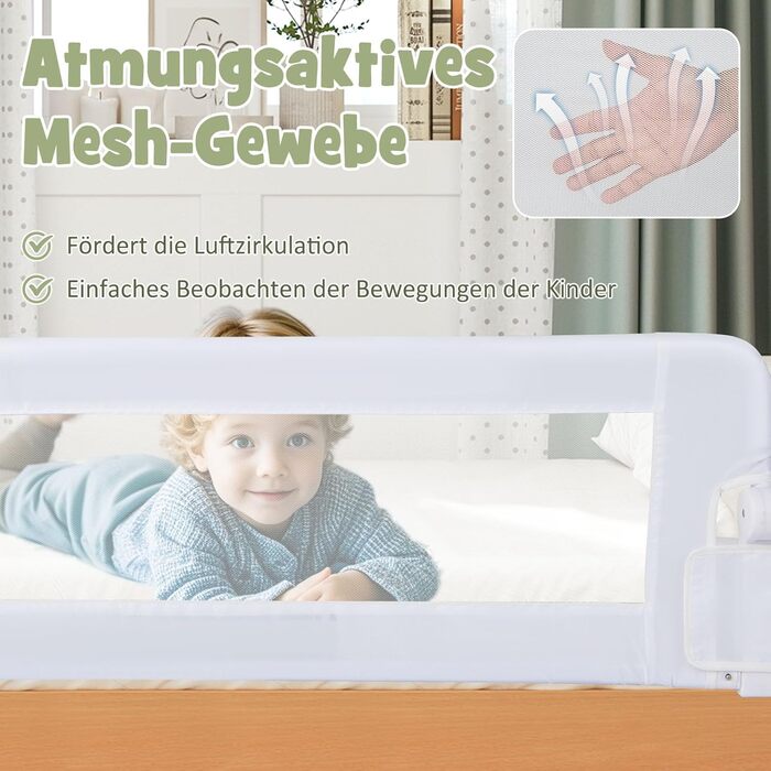 Захисний бортик для ліжка дитячого DREAMADE 150 см, білий - запобігає випаданню, PP та Oxford
