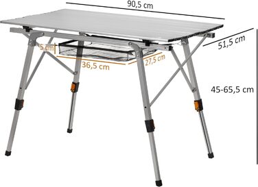 Стіл для кемпінгу CampFire складний 90,5 x 51,5 см Розкладний стіл з сумкою для перенесення, садовий стіл, дорожній стіл Регульований по висоті розкладний стіл, Відкритий стіл, Журнальний столик Балконний стіл, багатофункціональний стіл (срібло)