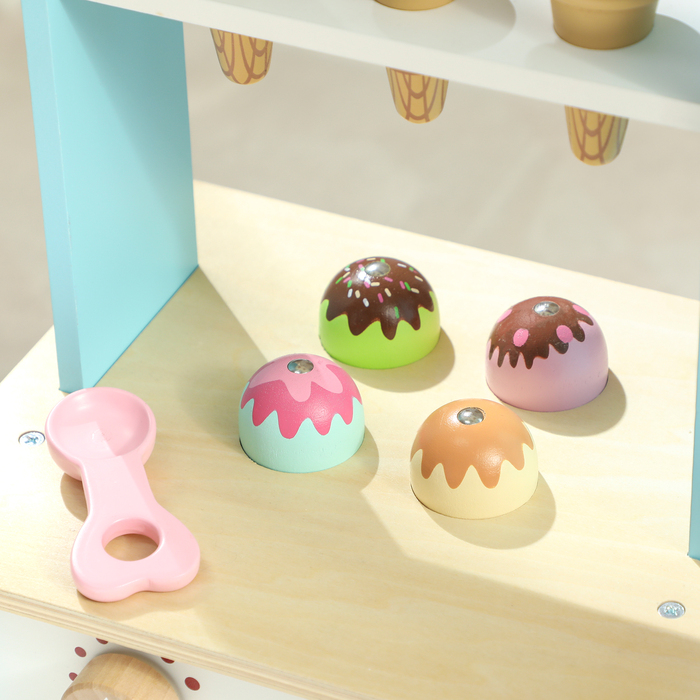 Дитяча іграшка - вантажівка для морозива, дитяча кав'ярня, 17 предметів, дитяча кухня з аксесуарами, піч, МДФ, світло-блакитна