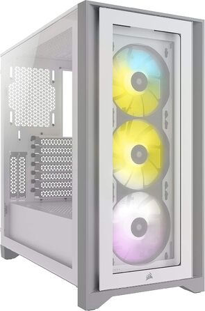 Корпус для ПК CORSAIR iCUE 4000X RGB, середній ATX, білий, із загартованим склом, 3 вентилятори SP120 RGB ELITE, контролер iCUE Lighting Node CORE, високий повітряний потік
