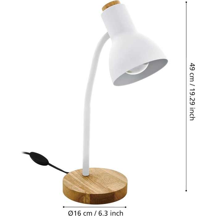 Настільна лампа EGLO Veradal, настільна лампа на 1 полум'я, скандинавська, настільна лампа з металу, пластику білого кольору, дерева коричневого кольору, офісна лампа, лампа з вимикачем, розетка E27