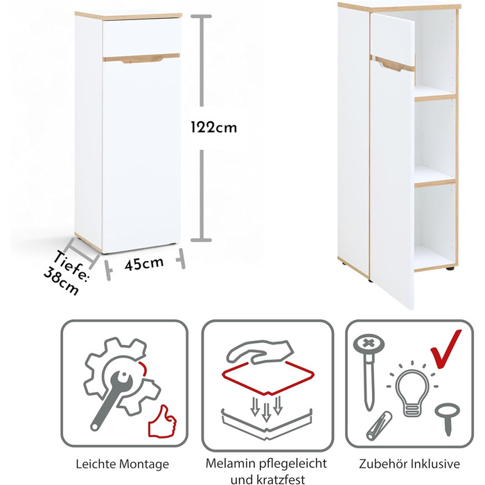 Роликовий контейнер Stella Trading Memphis для офісу, білий / Artisan Eiche, 45 x 66 x 55 см