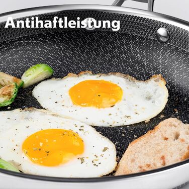 Набір сковорідок 3 шт. 20, 24, 28 см, антипригарне покриття, нержавіюча сталь, для всіх типів плит, індукційні, безпечні, сумісні з духовкою та посудомийною машиною