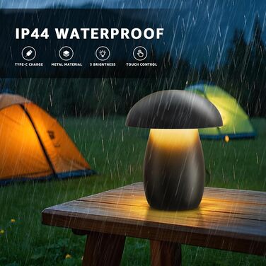 FUYO Pilz Lampe Kabellos: Бездротова лампа-гриб з торшером, сенсорне керування, регулювання яскравості та функція пам'яті, сучасний дизайн для спальні, вітальні та кемпінгу, елегантний чорний колір