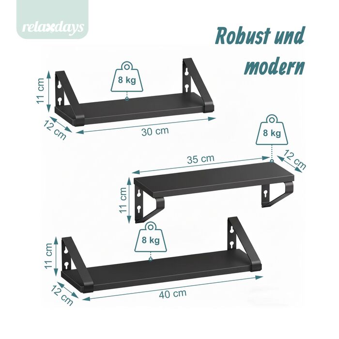 Набір полиць для стін Relaxdays (3 розміри)