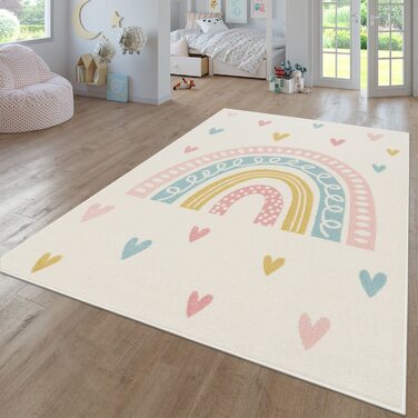 Домашній дитячий килим TT для хлопчиків і дівчаток, дитячий килим у формі серця, сучасна Райдужна пастель, Колір Розмір (240x340 см, рожево-блакитний кремовий)
